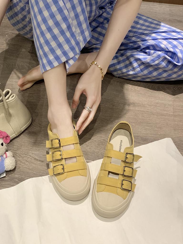 Виноградная мать имеет ту же круглую голову с одной педалью, полая дышащая пряжка, парусиновые туфли, повседневные универсальные спортивные туфли на платформе, женские