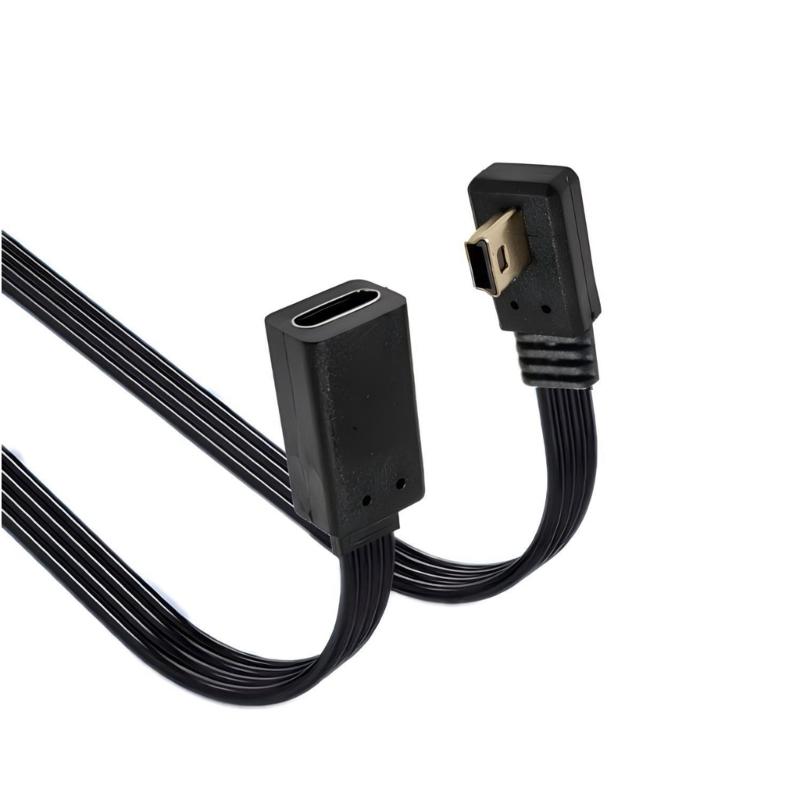 Зарядный кабель 26AWG Type C (розетка) - Mini USB (вилка) с передачей данных 480 Мбит/с для узких мест и различных устройств