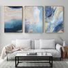 Abstract Gold Foil Oil Painting Wall Art, Modern Blue Ocean Texture Poster, Porch Decoration