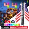 2FT 63 Modes LED Flag Pole Light with Flag Car Decoration Antenna Lamp RGB Off-Road Remote Control Spiral LED Whip Light