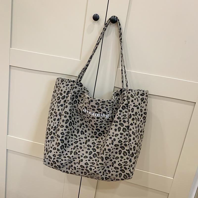 Niche Leopard Print Canvas Tote Bag Women's Bag Casual Large Capacity Fashion Handbag Korean Version Foreign Style Shoulder Messenger Bag