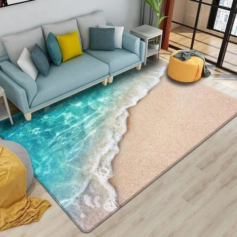3D Морской Пляжный Ковер для Украшения Спальни Гостиной Волны Противоскользящие Коврики Кофейные Столики для Гостиной Напольные Коврики Домашние Аксессуары