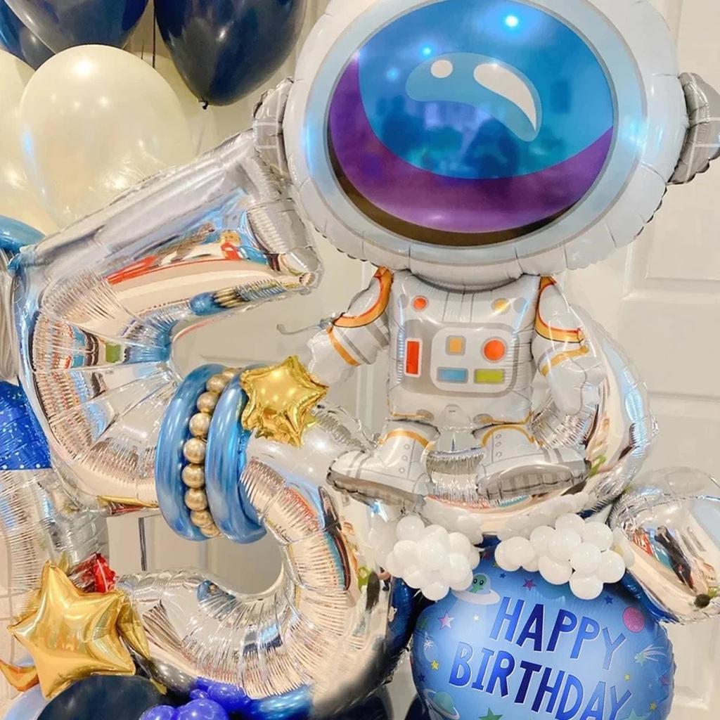 Outer Space Theme Party Astronaut Rocket Number Foil Balloons Boy Birthday Party Decorations Kids Baby Shower Supplies