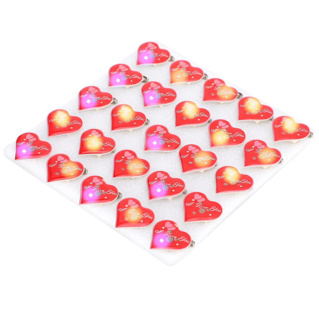 25pcs Heart Shaped Cute LED Christmas Brooches Pin Badge for DIY Craft Clothing Decor Party Favors