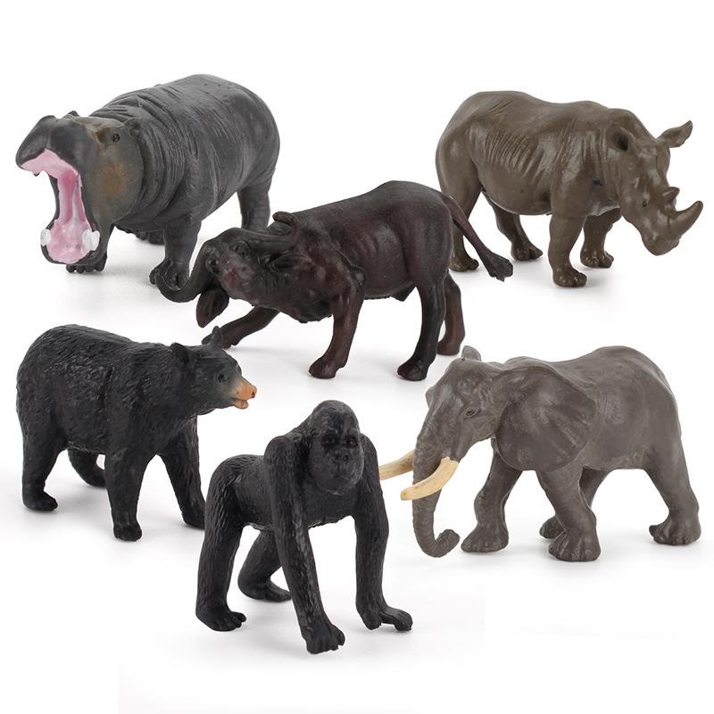Simulation Wild African Animal Model Rhino Hippo Buffalo Black Bear Elephant Orangutan Mini Combination