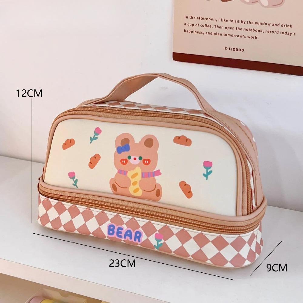 Cartoon Large Capacity Pen Bag Student Handheld Pen Bag Double Layer Storage Bag Cute And Simple Makeup Bag Stationery Box
