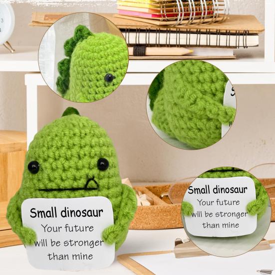 Позитивный вязаный крючком динозавр с воодушевляющей картой, эмоциональная поддержка, вязаная кукла-динозавр ручной работы, игрушка, украшение для детей и взрослых, рождественский подарок