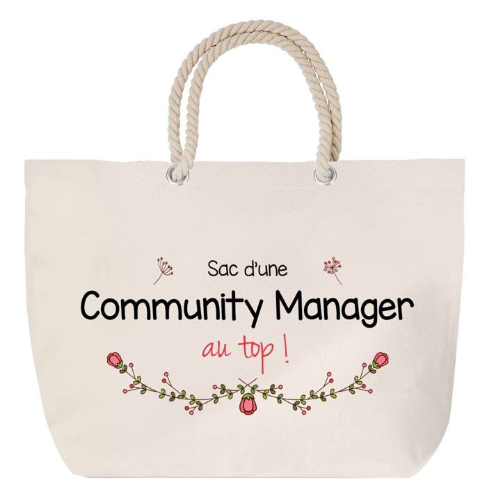 Sac de plage anse corde d'une Community Manager au Top Cadeau Anniversaire Noël | Grand Sac de Transport & Sport