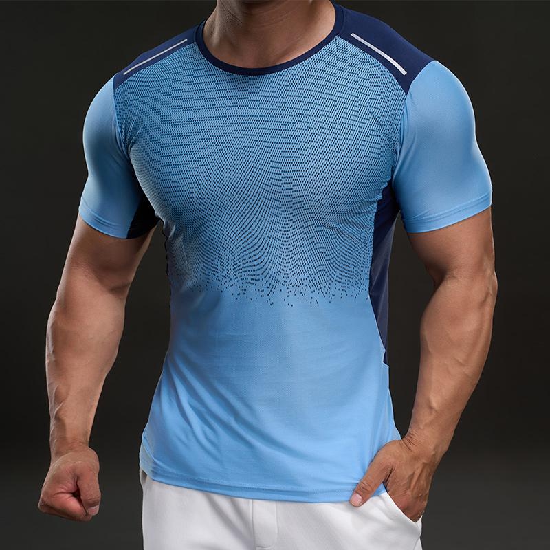 Спортивная и фитнес повседневная футболка с круглым вырезом и короткими рукавами, модная, облегающая, эластичная, контрастного цвета, для улицы