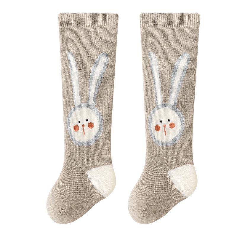 Новые носки с милым мультяшным кроликом для малышей и новорожденных, махровые носки с мехом внутри, длинные детские платные носки