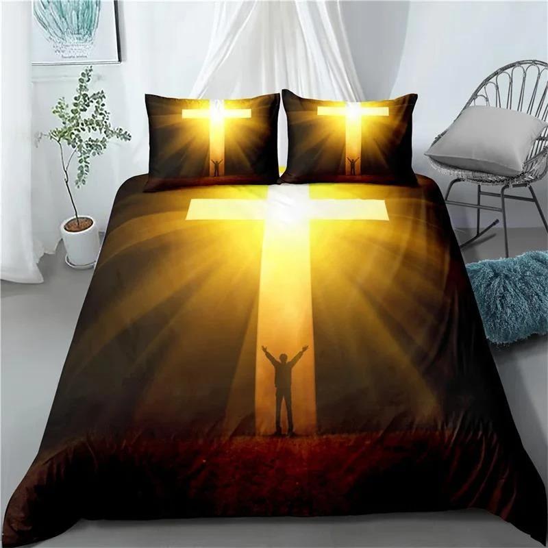 3D Jesus Duvet Cover Set Christian Sacred Jesus Polyester Bedding Set Cross Comforter Cover Suitable For Christian Jesus King