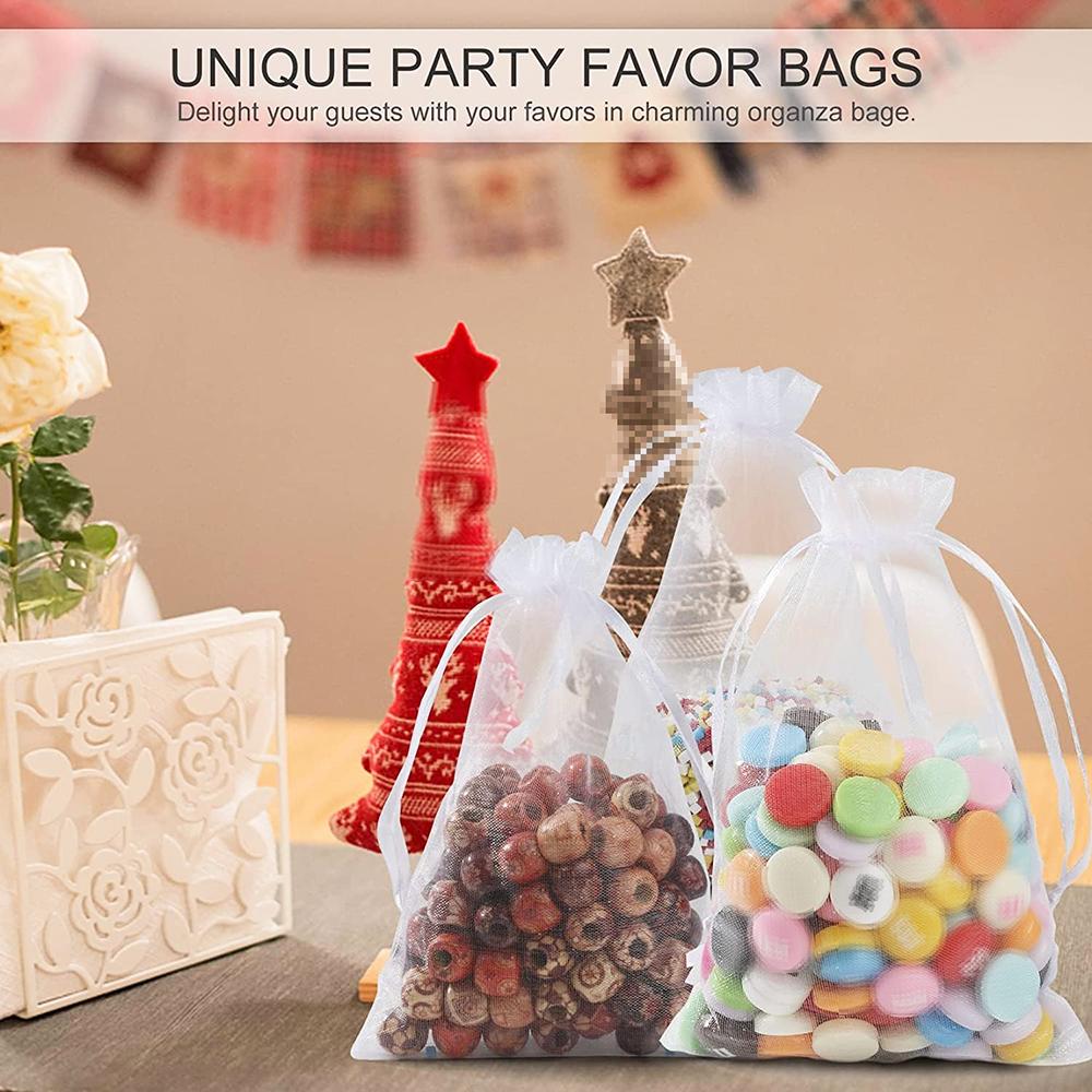20/30/50pcs Organza Bags White Gold Drawstring Jewelry Gift Bags Wedding Favor Candy Pouches Christmas Party Packaging Small Bag