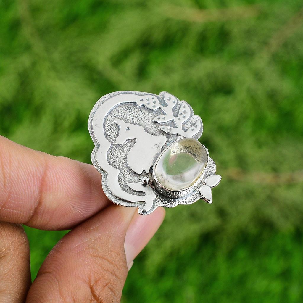 Natural Moonstone Bezel Statement Wife Crown Chakra Ring Jewelry Sterling Silver