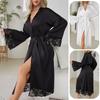 Women's Satin Bathrobe Long Belt Lace Light Luxury Sexy Nightgown Loungewear