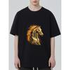 Черная футболка с золотым принтом лошади для повседневной носки