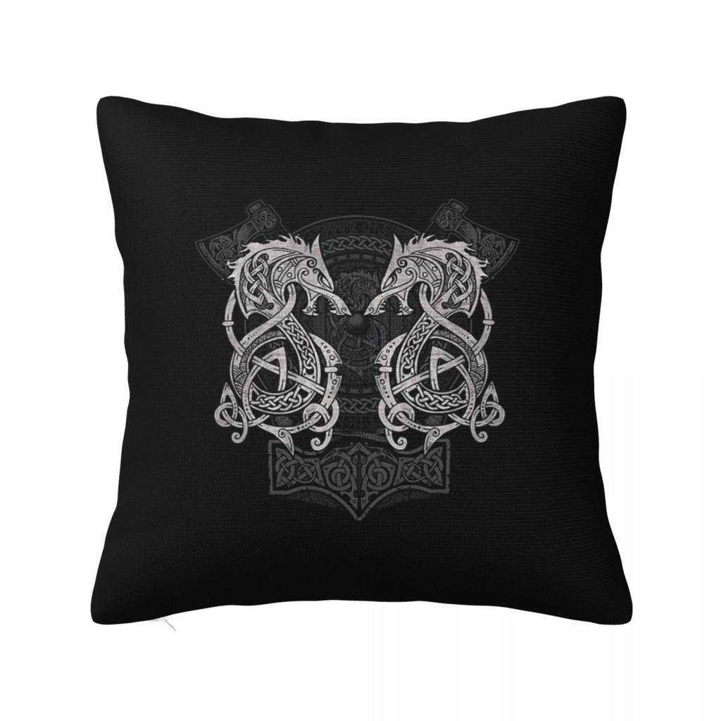Наволочка для подушки в форме квадрата с изображением Локи, сына Фенрира и викингов, для домашнего дивана и гостиной.