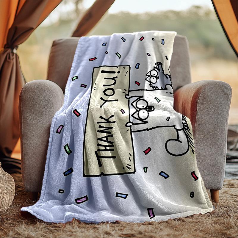 Simon'S Cat Flannel Blanket Soft Warm All-Season Throw, Design for Camping, Car Travel, Hiking Sofa, Bed, Office Perfect Gift for Parties