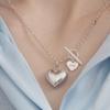 SOSOO 925 Silver Double Heart Toggle Necklace