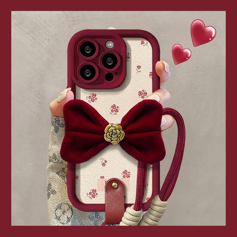 Галстук-бабочка «Камелия» подходит для чехла для телефона Apple 16PRO 15, цветочная ягнячья кожа 14, силиконовый противоударный 7/8