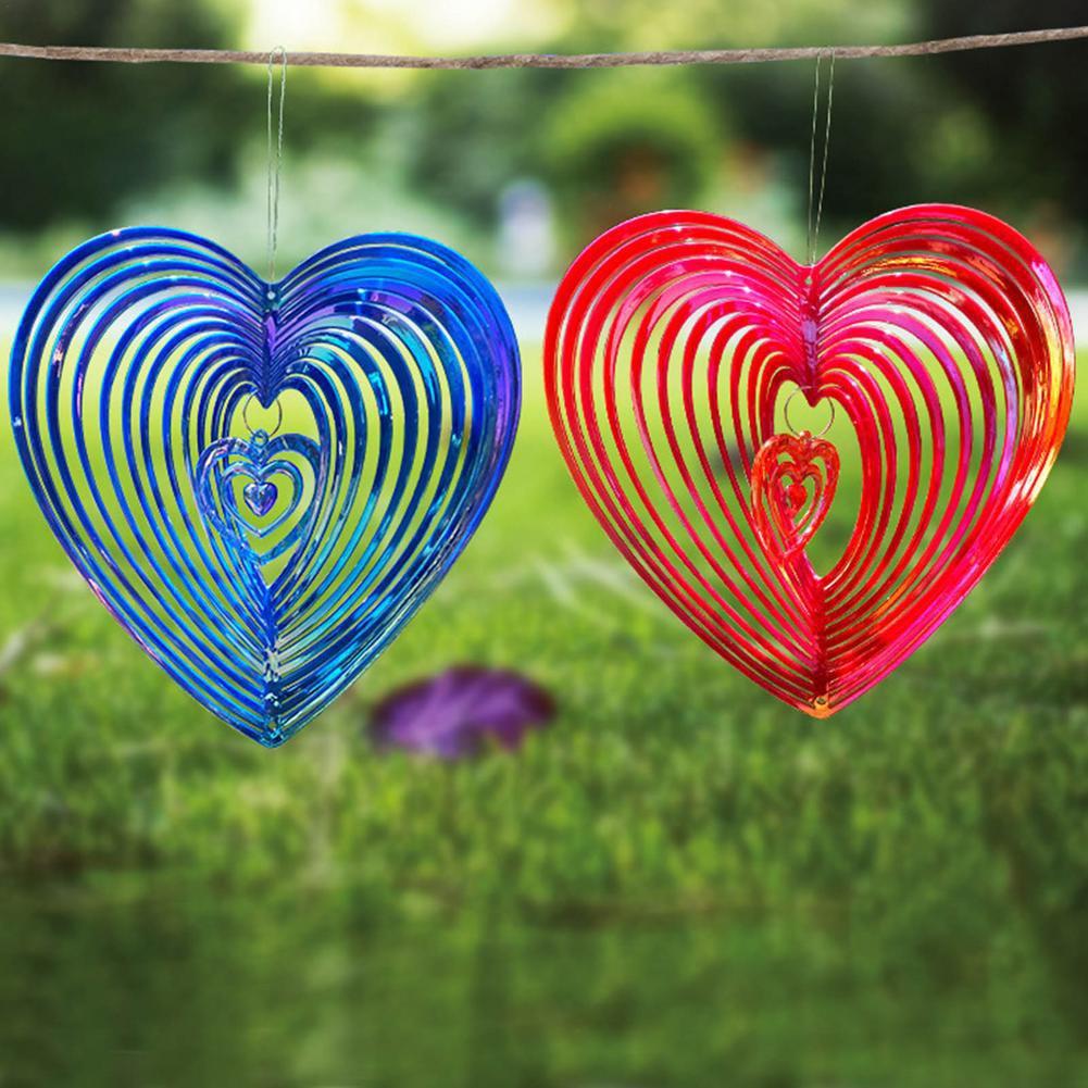 1/2pcs Beating Heart Wind Spinner ABS Wind Catcher Love Wind Chime Rotating Bird Repellent Wind Chime Hang Decoration 6 Colors