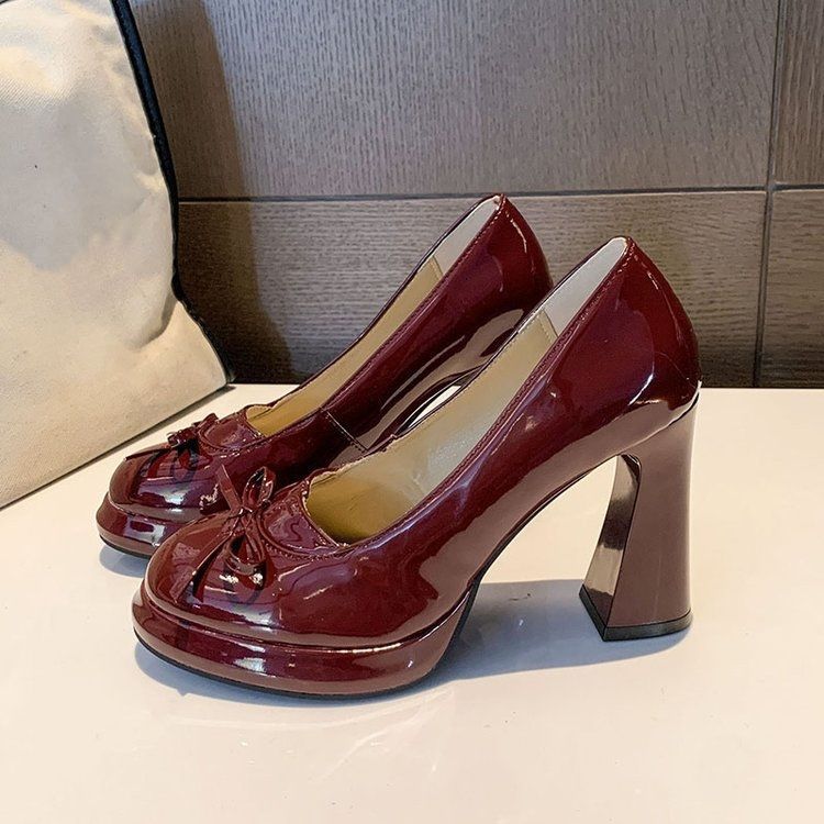 Французские туфли Мэри Джейн на толстом каблуке, женские туфли с бантом, с открытым вырезом, на высоком каблуке, новинка весны и осени 2025 года