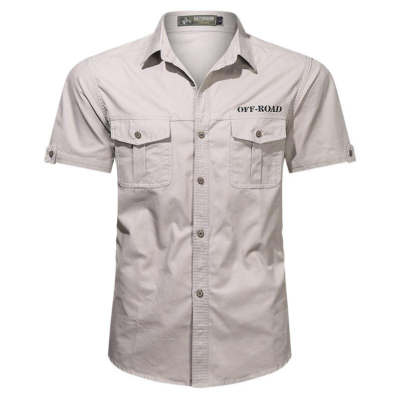 Summer Men's Short-sleeved Shirt Washed Cotton Military Loose Outdoor Tooling Shirt