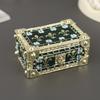 Zinc Alloy Jewelry Storage Box with Open Interior, Quiet Magnetic Closure, Blue Floral Motifs, and Gold-Tone Trim