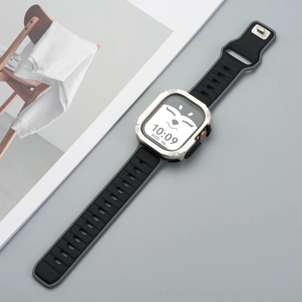 Ремешок+Чехол для Apple Watch 49мм 44 45 46ММ TPU+PC Защитный Бампер Силиконовый Ремешок для Iwatch Серии 10 9 8 7 6 5 4 Se Ultra 1 2