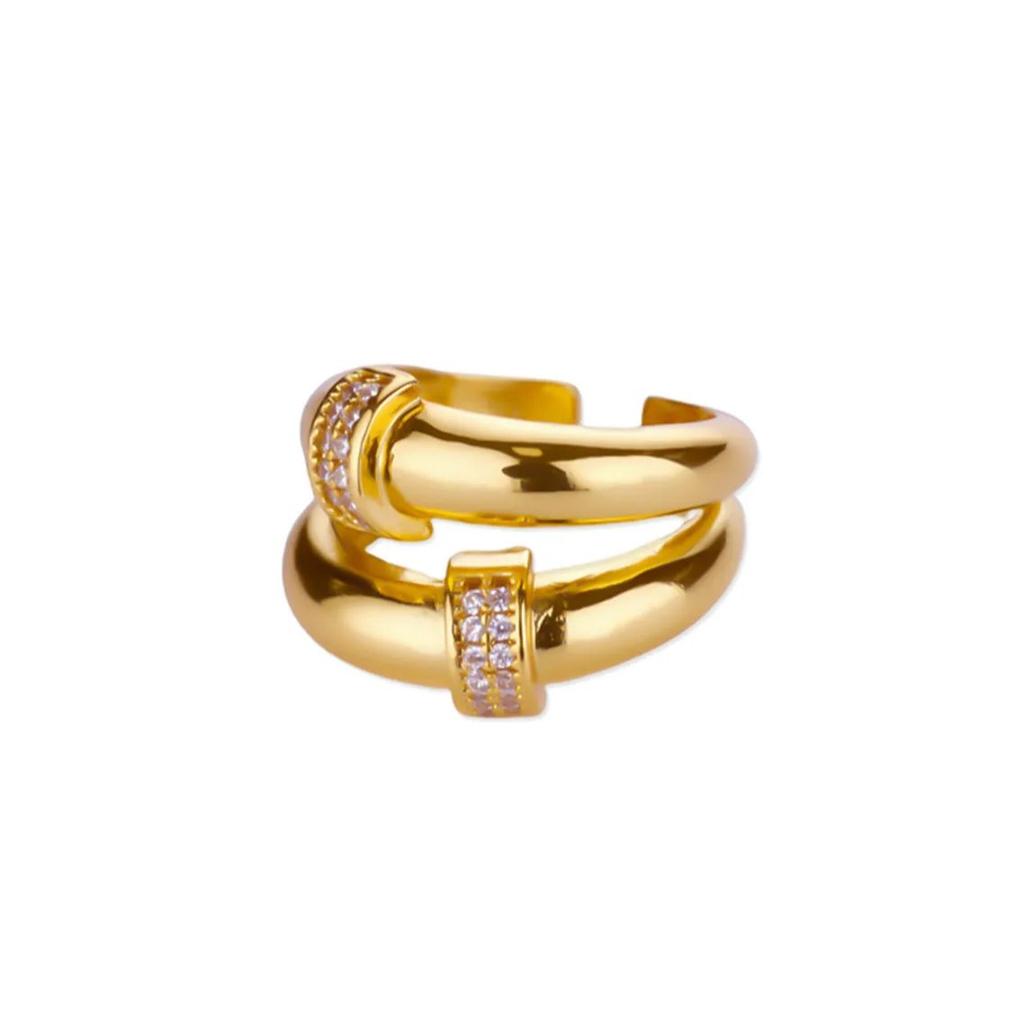 Двойные круглые кольца с цирконами для женщин, золотого цвета, из нержавеющей стали, геометрические, регулируемые кольца на палец, свадебные, парные, ювелирные изделия, подарки