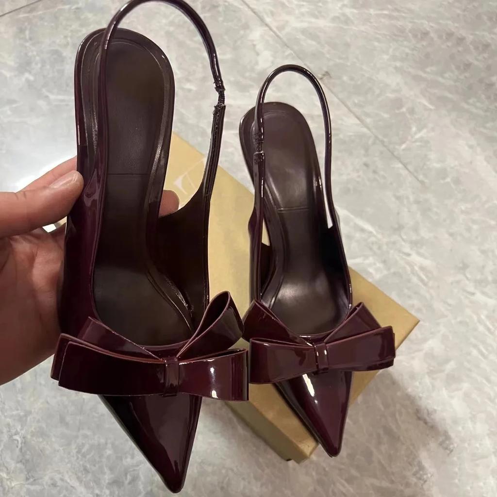 TRAF женские модные туфли на высоком каблуке с бантом, сексуальные туфли-шпильки с острым носком, осень 2024, новые женские элегантные туфли-лодочки на каблуке с открытой пяткой, 3 цвета