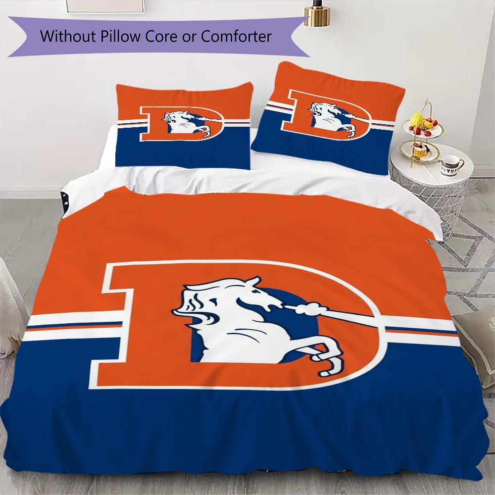 Denver Broncos Pattern Bedding uilt Set uilt Cover Pillowcase Home Decoration Birthday Gift (1*duvet cover + 2*pillowcase without core)