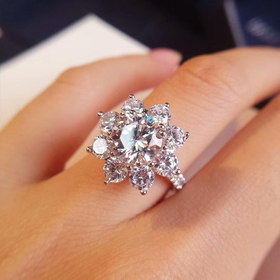 Обручальные кольца с муассанитом подсолнух 2 карата для женщин Медь18K Позолоченное белое золото Обручальное кольцо с GRA
