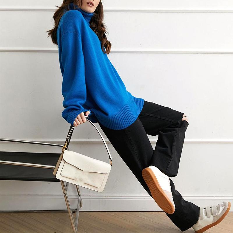 Women's Oversize Sweater Turtleneck Vintage Pullover Jumper Women Winter Thick Warm Knitted Sweater Soft for Women