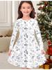 Girls' Autumn and Winter Fashion Dress, 3D Butterfly Print  Round Neck Long Children's T-shirt Dress, Casual Versatile, Christmas Clothing