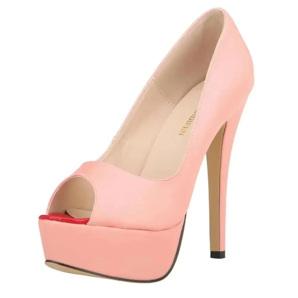 Большие размеры женские сексуальные туфли-лодочки на шпильках модные матовые кожаные туфли на платформе 14 см с открытым носком для вечеринок, ночных клубов, свадебных туфель