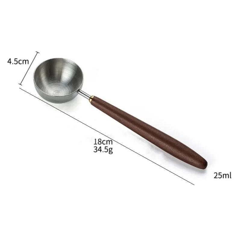 Кофейная ложка из нержавеющей стали 4/8/25 мл, деревянная ручка, мерная ложка, орех, длинная ручка, кофейные ложки, кухонные принадлежности для выпечки в кафе