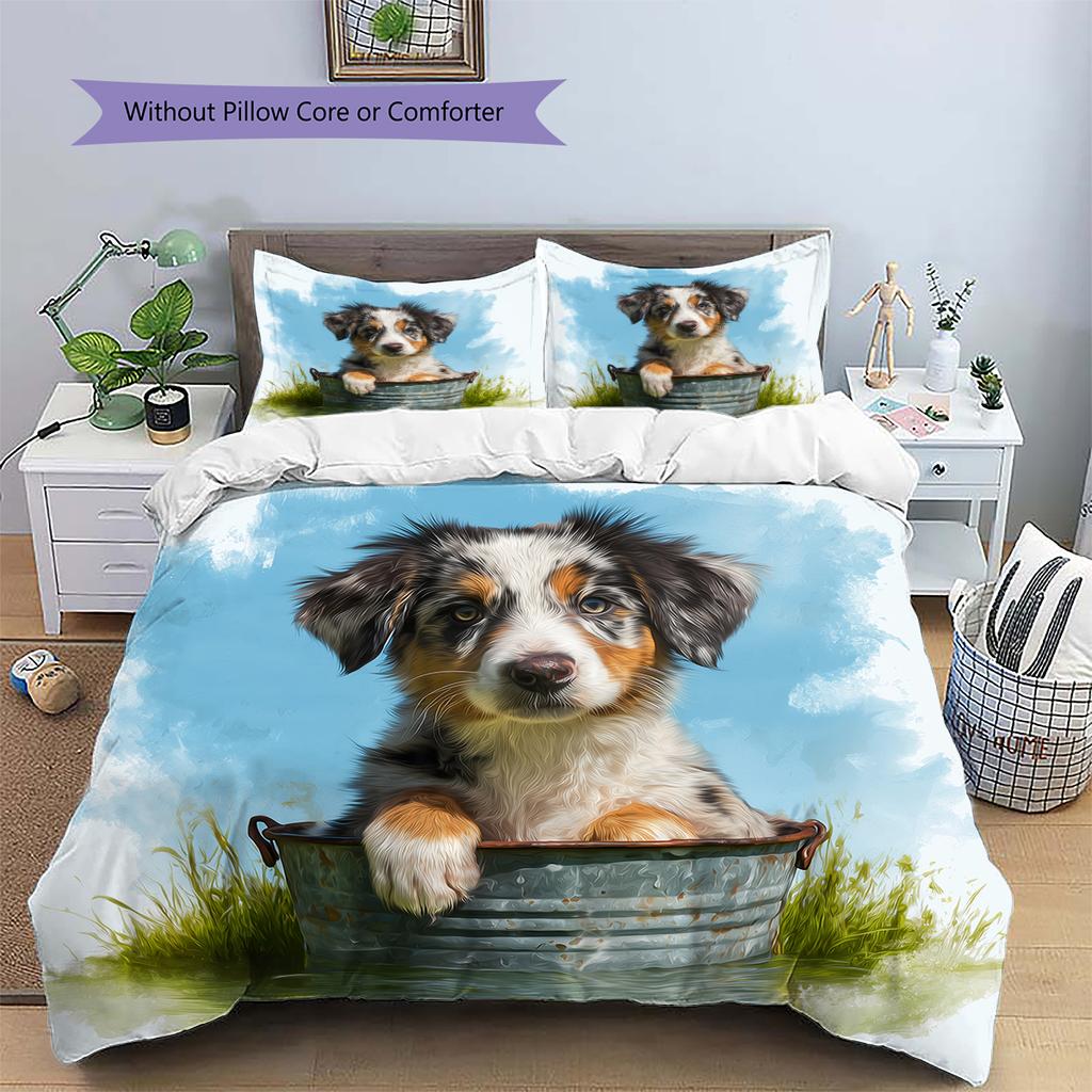 Australian Shepherd dog Pattern Bedding Home Decoration Birthday Gift (1 * duvet cover + 2 * pillowcase, without core)