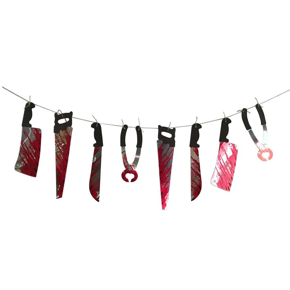 Halloween Decoration Blood Knife Pulling Flag Broken Hands And Feet Pull Flower Blood Handprint Cordon Bat Pulling Flag Banner Blood Halloween