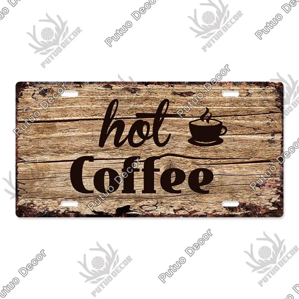 Putuo Decor Coffee Metal Sign Licenses Plate Plaque Metal Vintage Tin Sign Decoration for Cafe Kitchen Club Home Wall Decor