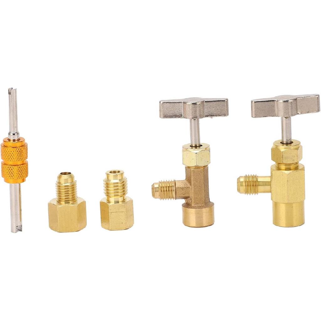 R134a Adapter Fitting Kit Refrigerant Self-Sealing & Puncture Style Can Valve Adapter- AC Freon Self Sealing Tap Fitting with Brass Convert & Core
