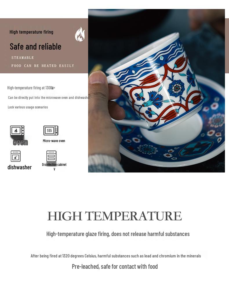 Турецкий керамический набор для латте с блюдцем - Ретро-кружка в подарочной коробке