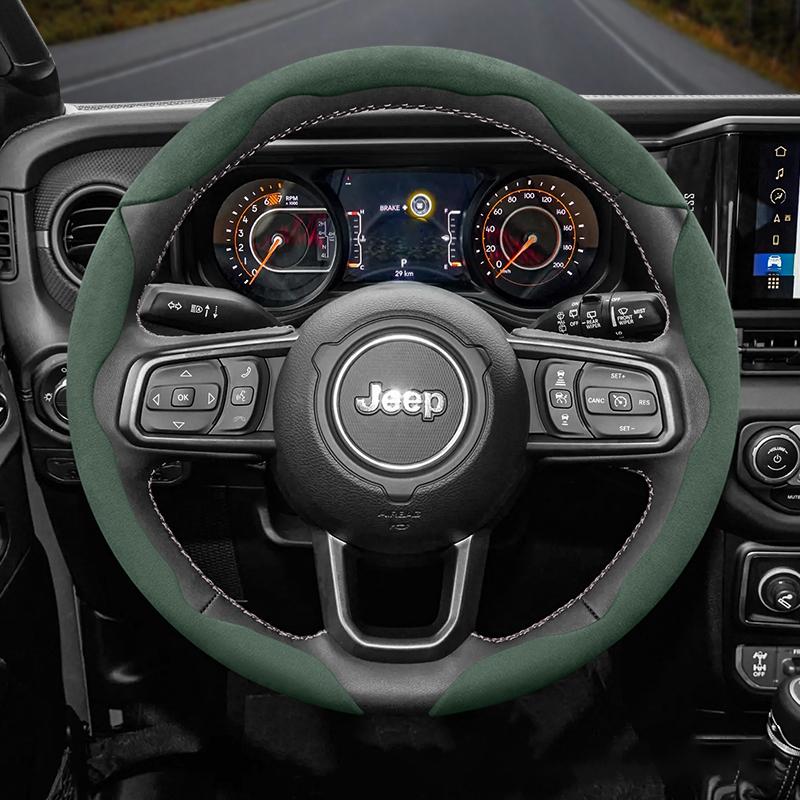 JOT2 For Jeep Suede Snap-on Steering Wheel Cover Fit Renegade Compass Wrangler Jk Jl Grand Cherokee Wk2 Accessories Wj Portachiavi