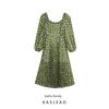 Kaslead New Arrival Women's Clothing Fashion Style Fashion Minimalist Square Collar Floral Long-Sleeved Pleated Dress