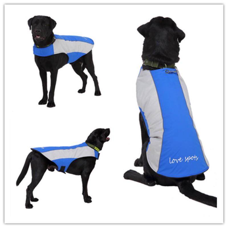 Winter Pet Dog Coat With Reflective Stripes Warm Thick Cotton Jacket Large Dogs