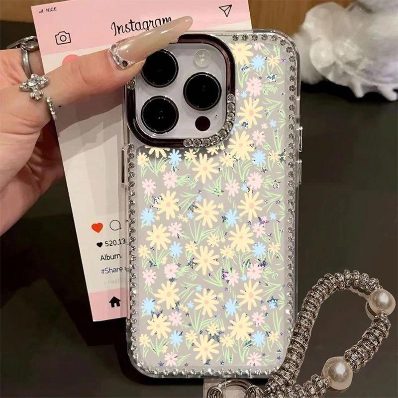 Полноэкранные цветные ромашки для чехла мобильного телефона iPhone Apple 17pro 15/16 блестящие стразы звезды 14 большие отверстия 13 женщины