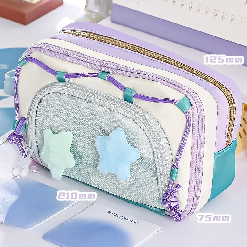 Cute Large Capacity Pencil Case for Kids Girl Jelly Color Five Point Star Stationery Organizer Portable Pen Bag Back To School