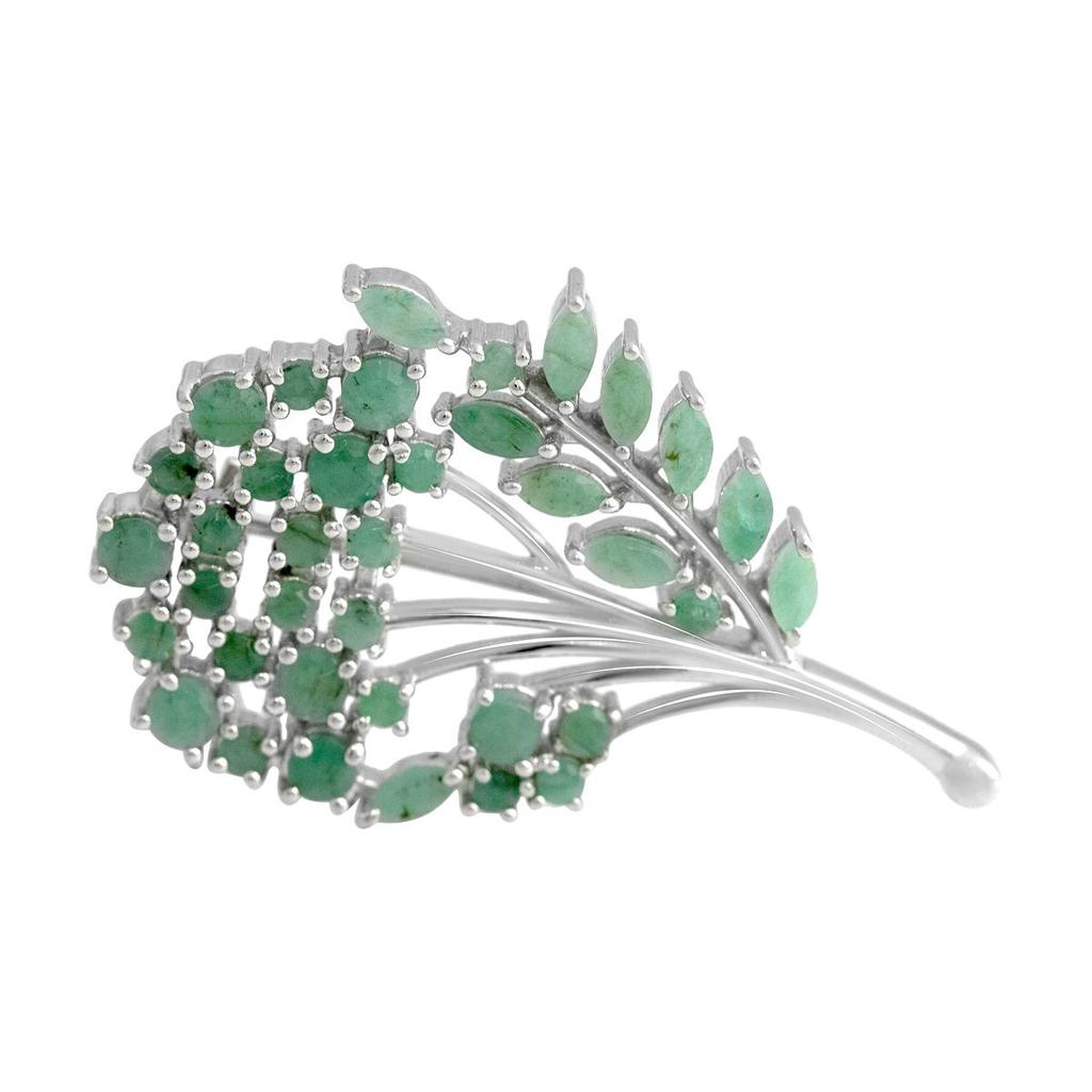 Silver Brooch with Natural Emerald 2.41ct (2140887)
