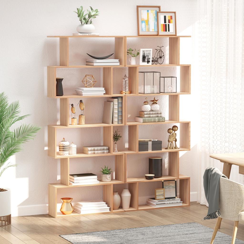 Modern Wooden Bookshelf With 6 Shelves For Home And Office