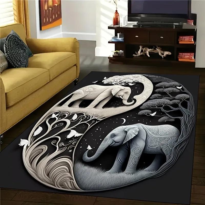 1pc Non-Slip Elephant Print Carpet Machine Suitable for Living Room Mat Bedroom Nursery Outdoor Yard MatHome Farm Decoration Rug
