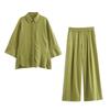 Casual Linen Pantsuit With Solid Color Print For Women Spring